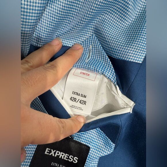 Express Extra Slim Fit Blue Stretch Suit Jacket and pants - Picture 13 of 16
